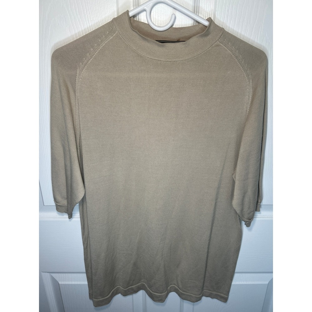Johnston & Murphy Mens Tan‎ 100% Silk Mock Neck Short Sleeve Sweater Size Medium